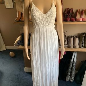 White Crotchet Open Back Maxi Dress